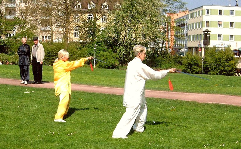 Welt Tai Chi Tag 2008 in Aschaffenburg im Park Sch&ouml;ntal am blauen Klavier