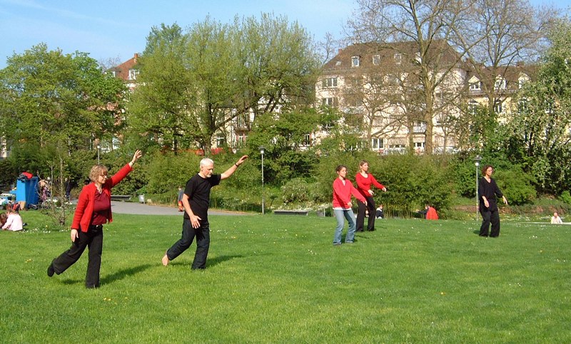 10. Welt Tai Chi und Qi Gong Tag am 26. April 2008 in Aschaffenburg im Park Sch&ouml;ntal am blauen Klavier